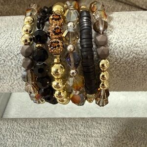 Erimish Black, Gold and Brown Beaded Bracelet Stack